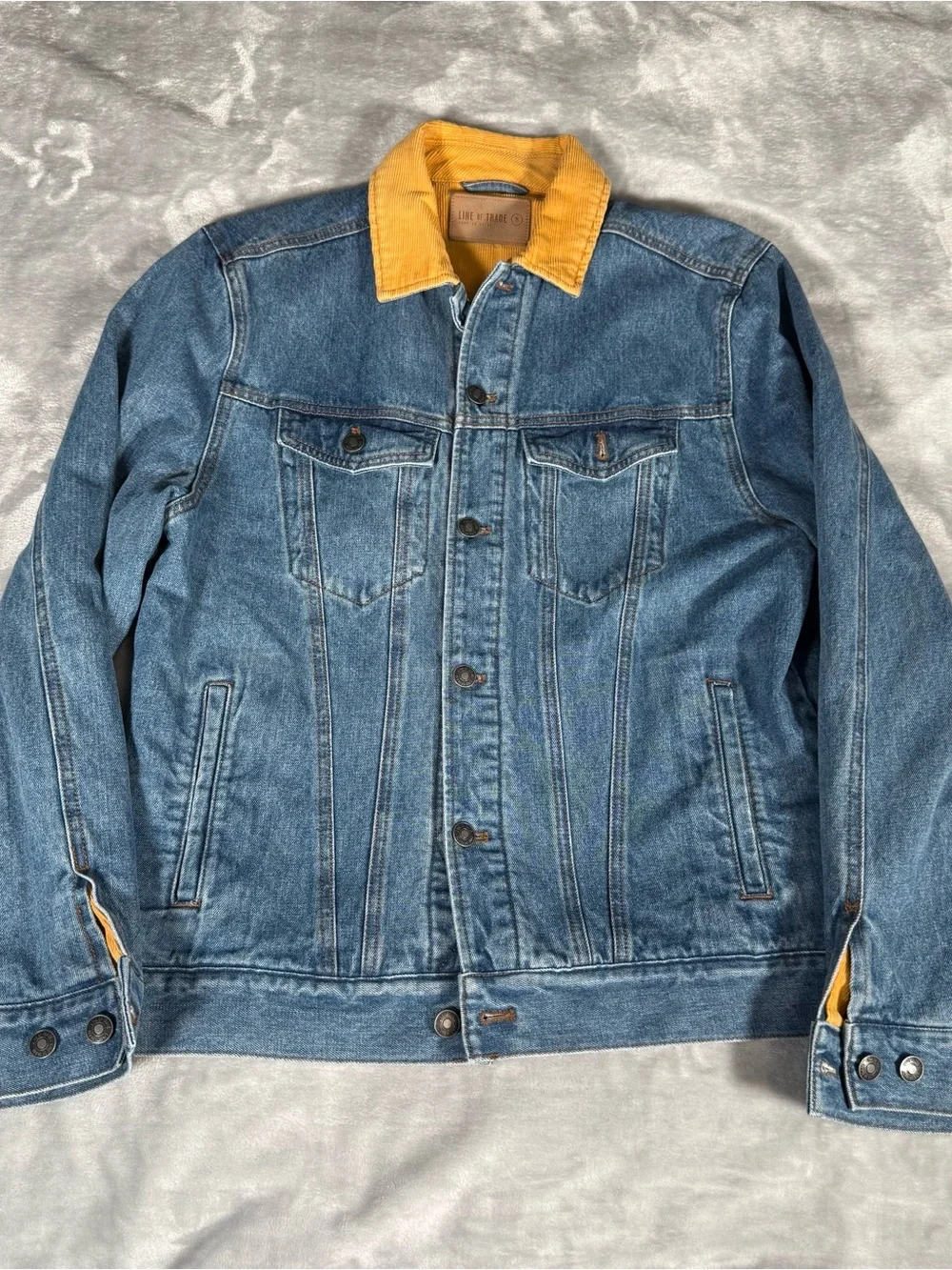 Line Of Trade Denim Trucker Jacket Mens M Corduroy Lined Cotton Blue